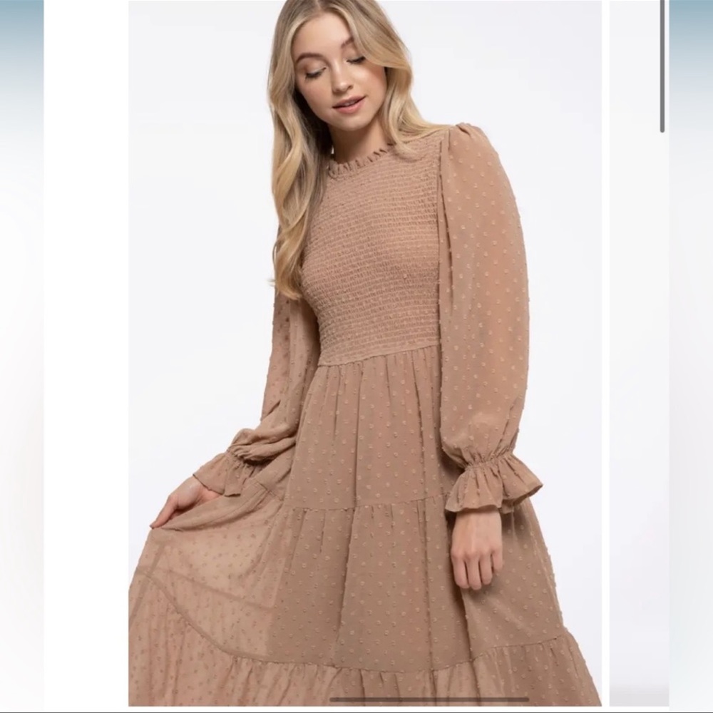 By The River Textured Dotted Smocked Midi Dress - Picture 2 of 4